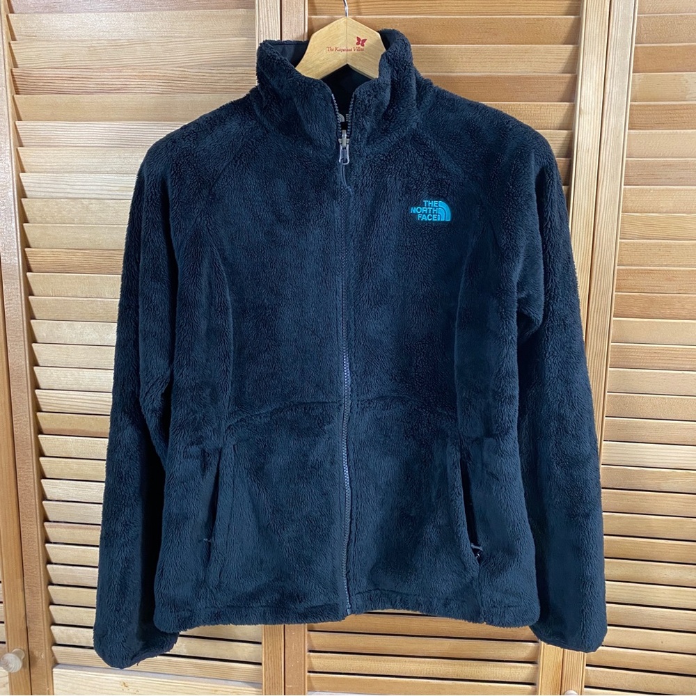 The North Face Osito Jacket Women’s M Black and Teal Silken Fleece Zip Up Coat